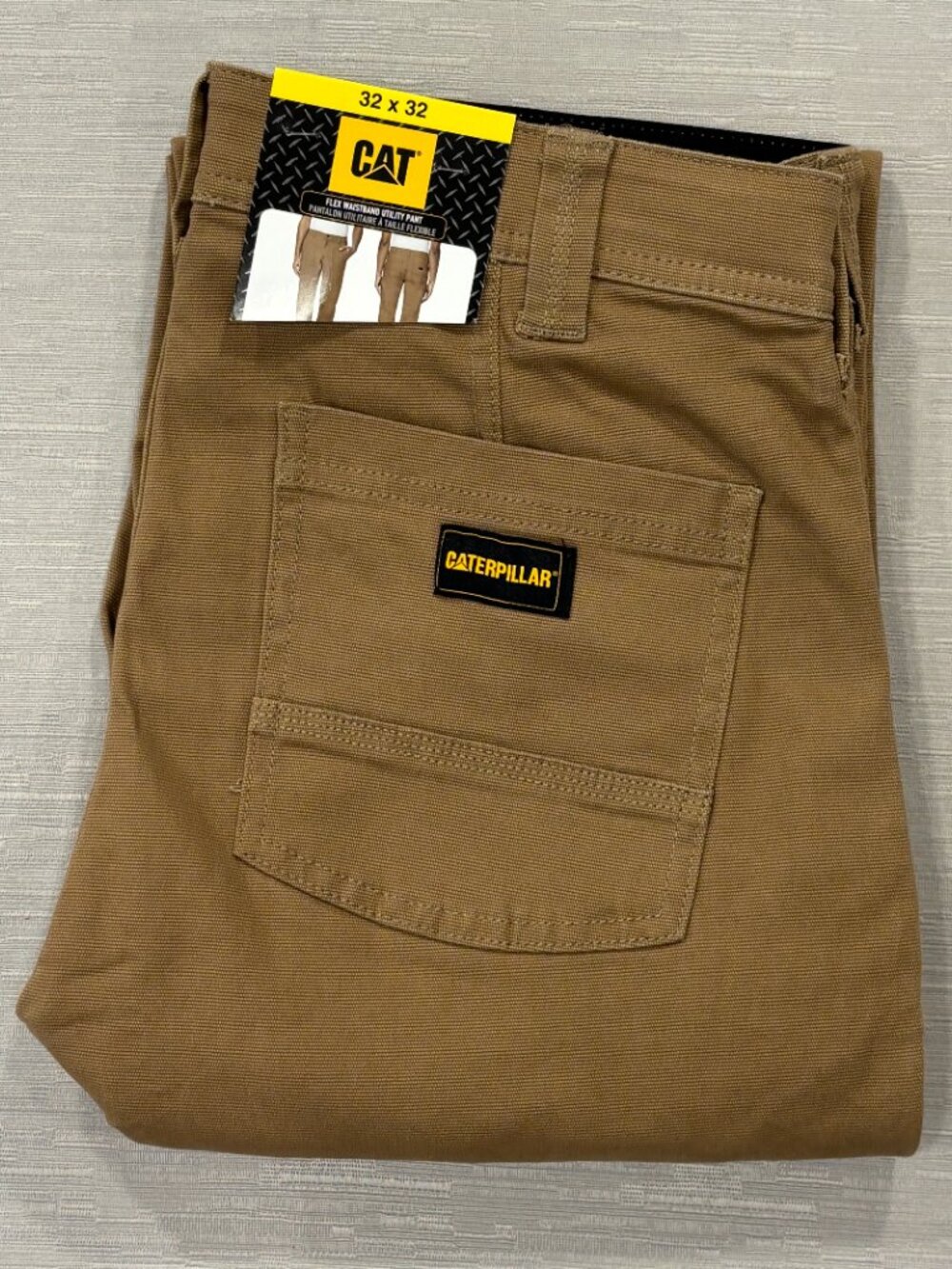 CAT Caterpillar Utility Work Pants Mens 32 x 32 Brown Flex Waistband Cell Pocket